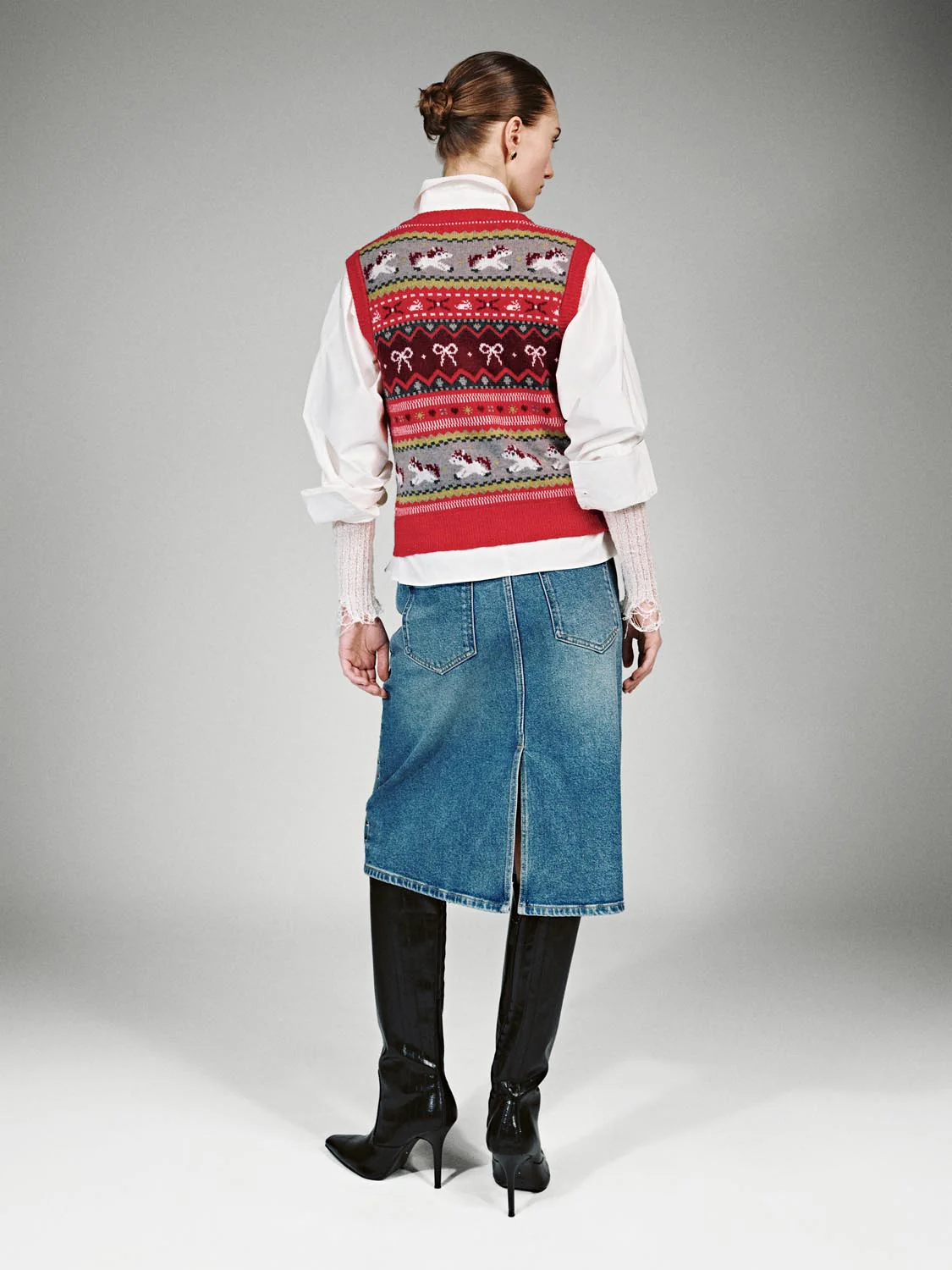 Sleeveless Striped Intarsia Knitted Cardigans - Image 6