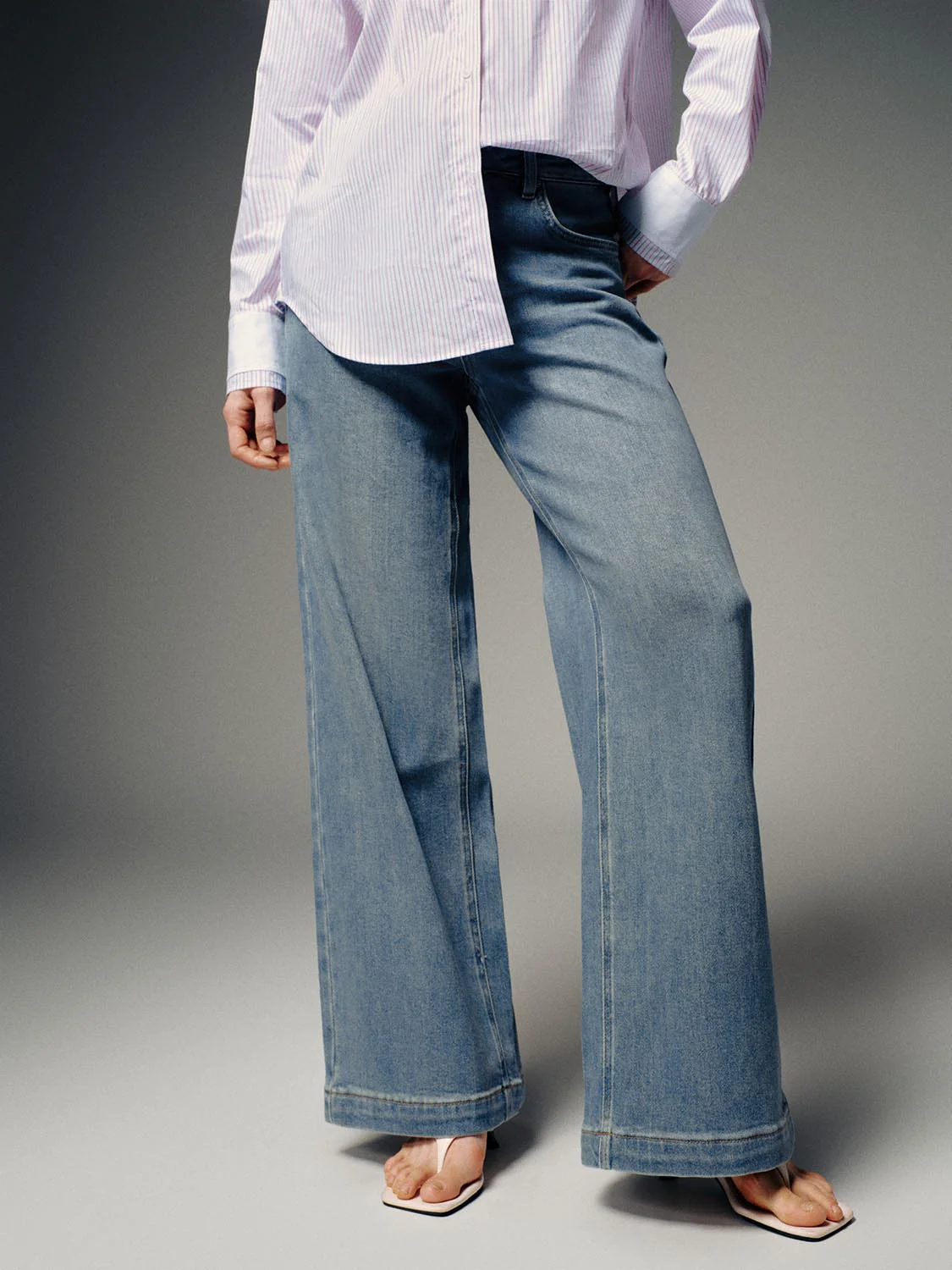 Stitch Detail Wide Leg Jeans