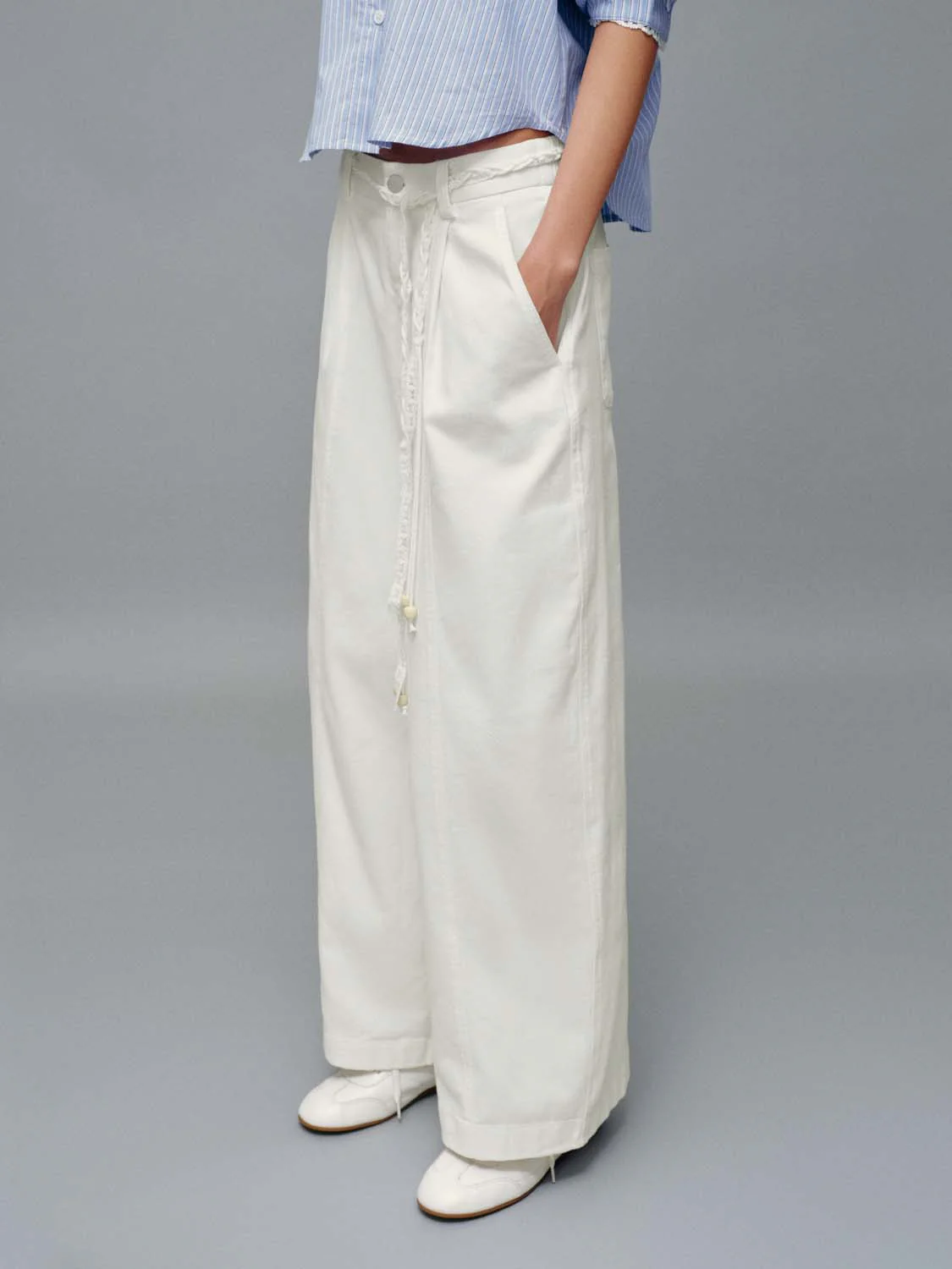 String Detail Wide Leg Pants - Image 3