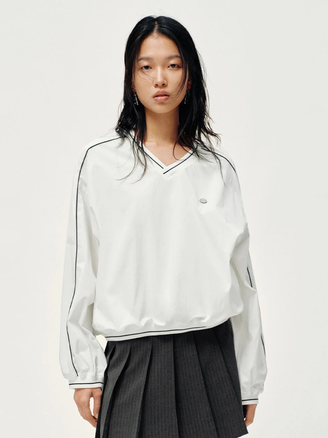 Striped Contrast Trim V-Neck Overhead Shirts