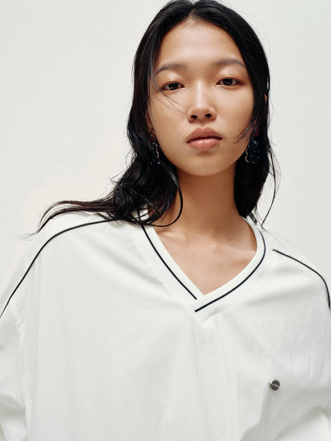Striped Contrast Trim V-Neck Overhead Shirts - Image 3
