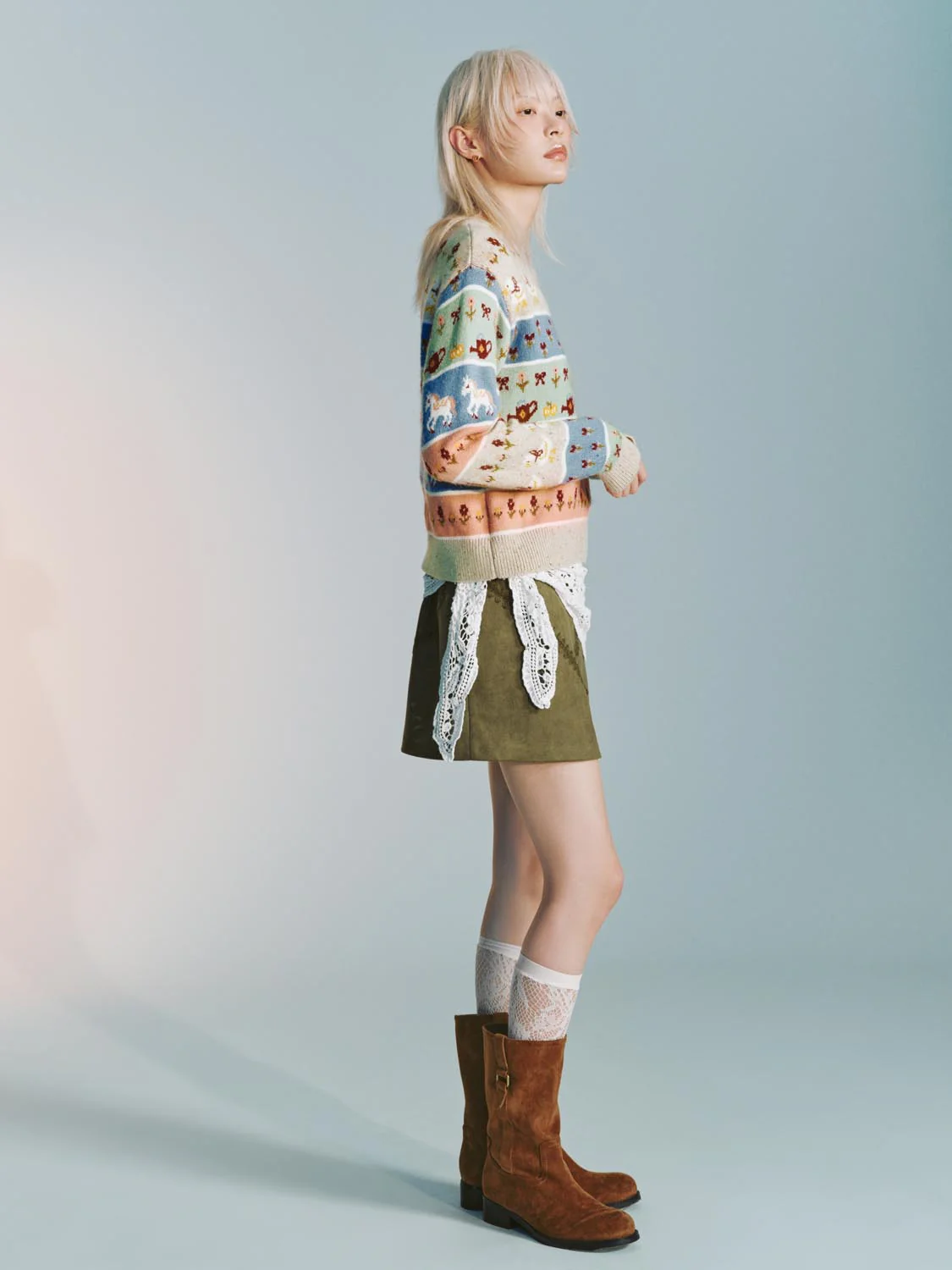 Striped Intarsia Long Sleeve Knitted T-Shirts - Image 6