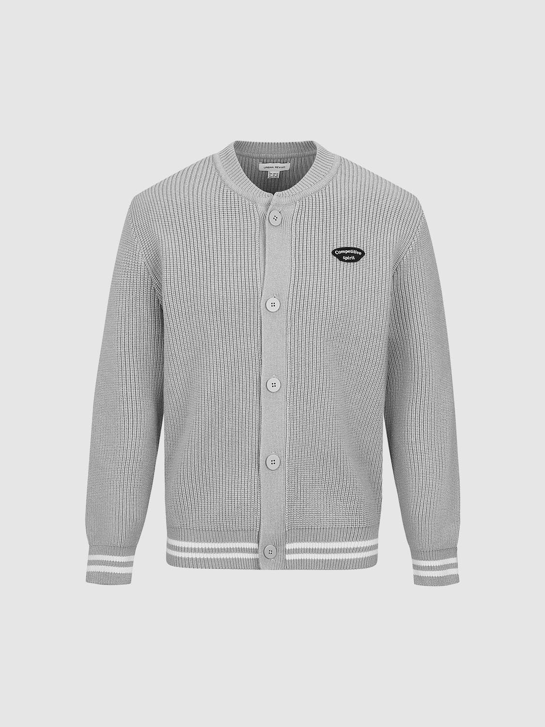 Striped Trim Crew Neck Knitted Cardigan - Image 13