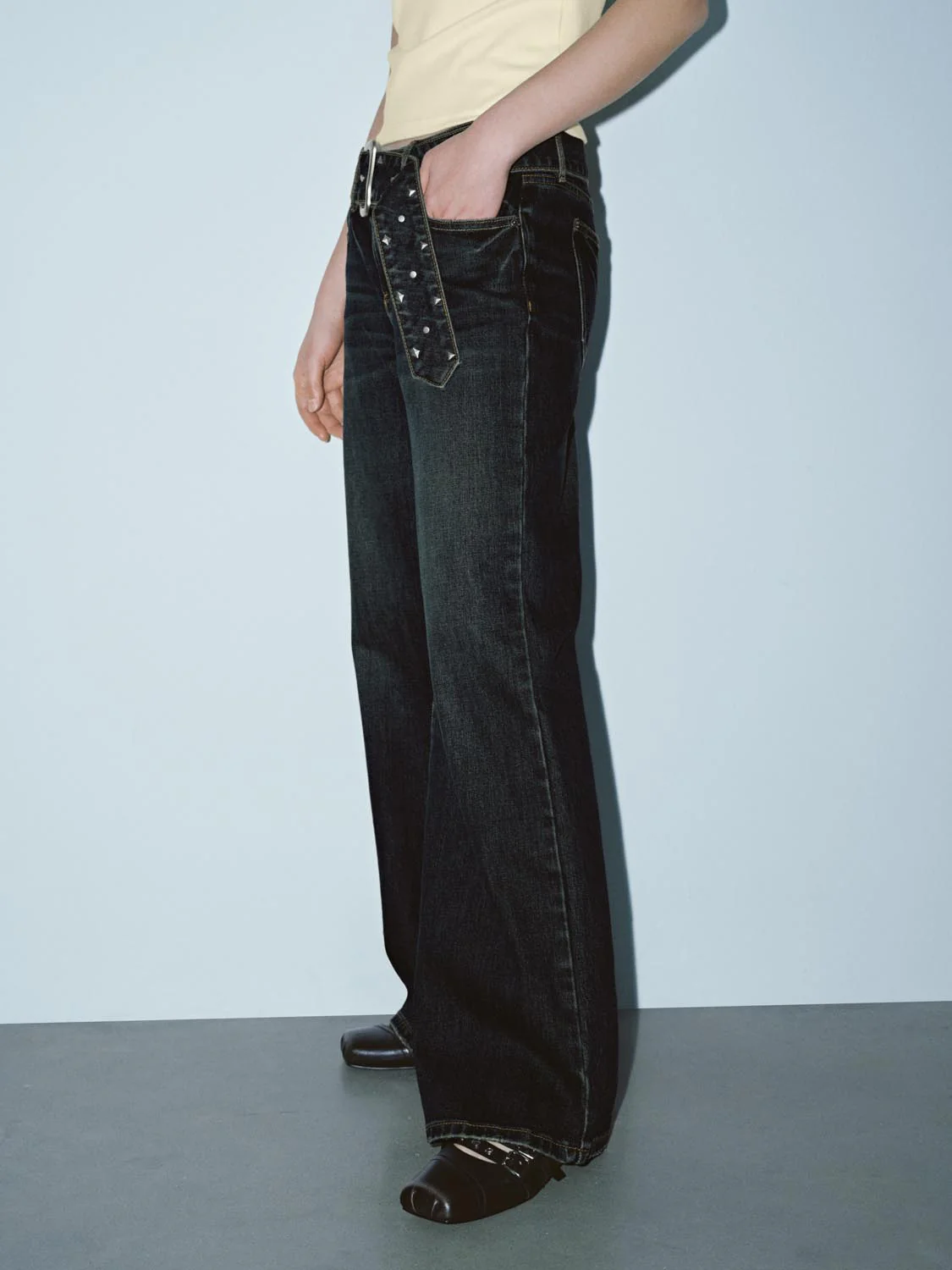 Studded Belt Wide Leg Jeans - Image 3