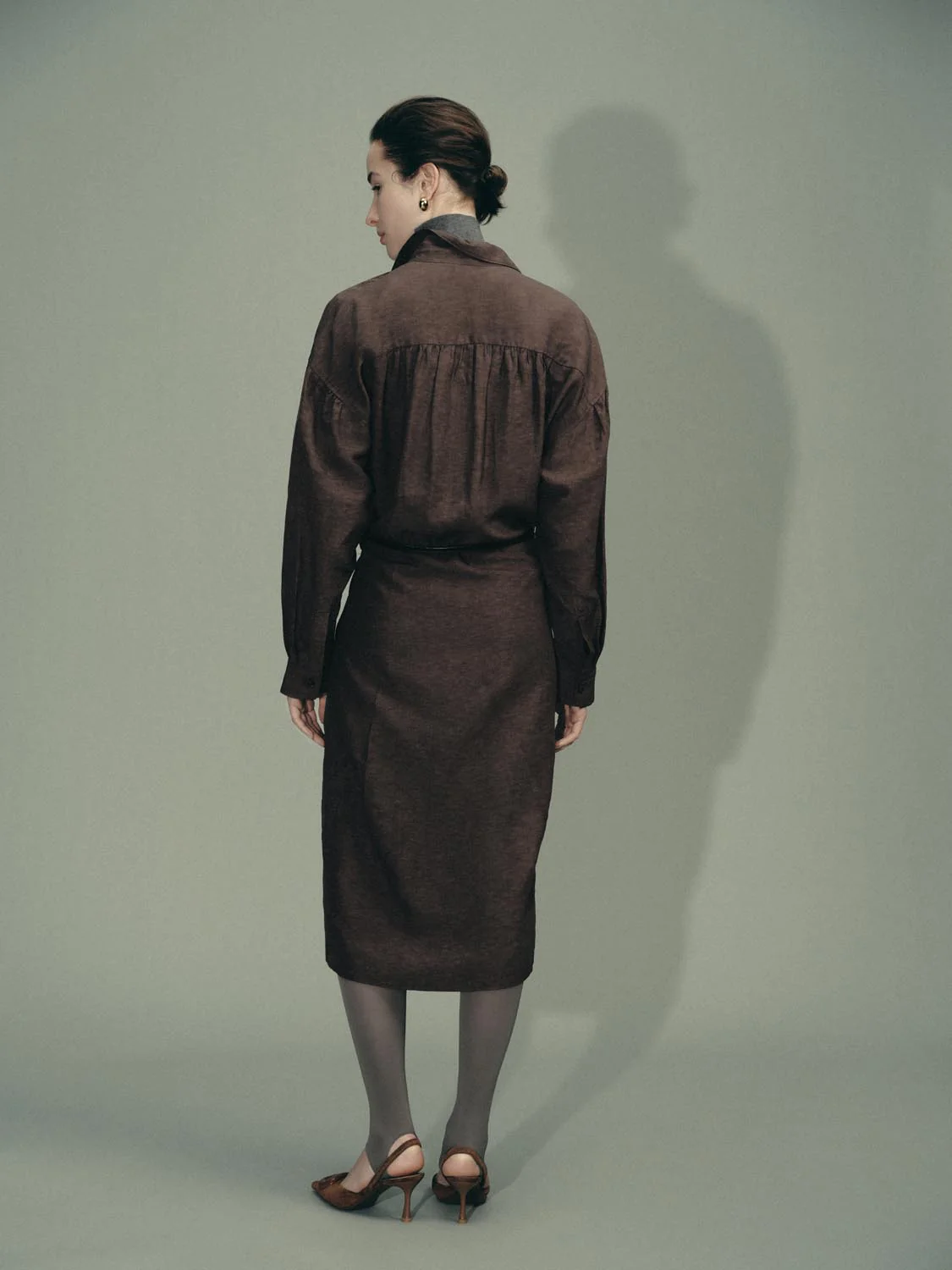 Tie Belt Long Sleeve Straight Midi Dresses - Image 6