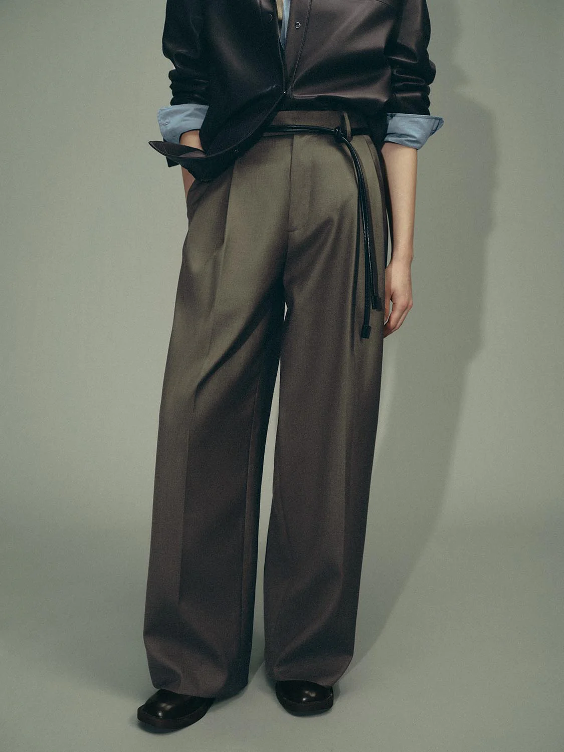 Tie Belt Pleated Tailored Suit Pants - Image 8