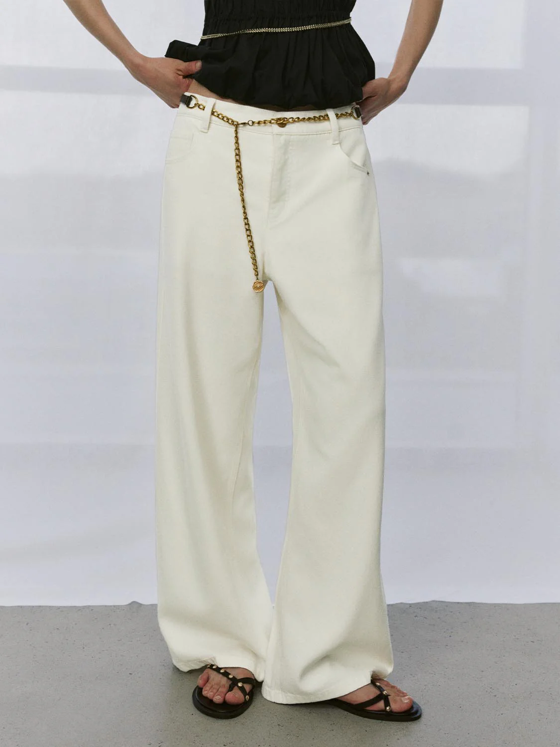 Tie Belt Wide Leg Jeans - Image 4