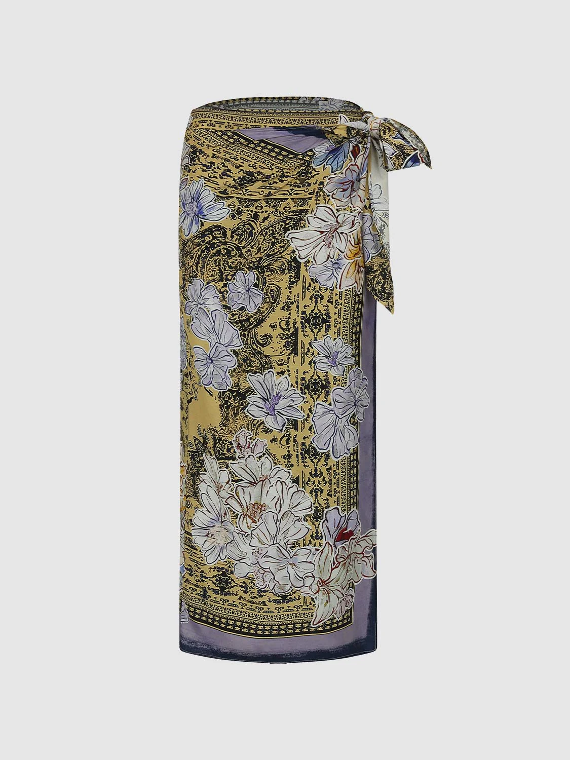 Tie Detail Contrast Floral Straight Midi Skirts - Image 2