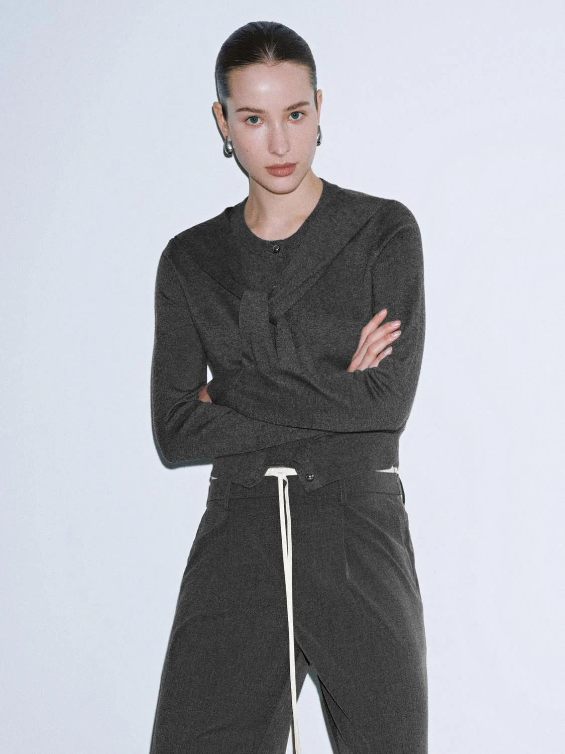 Tie Front Crew Neck Knitted Cardigans - Image 18