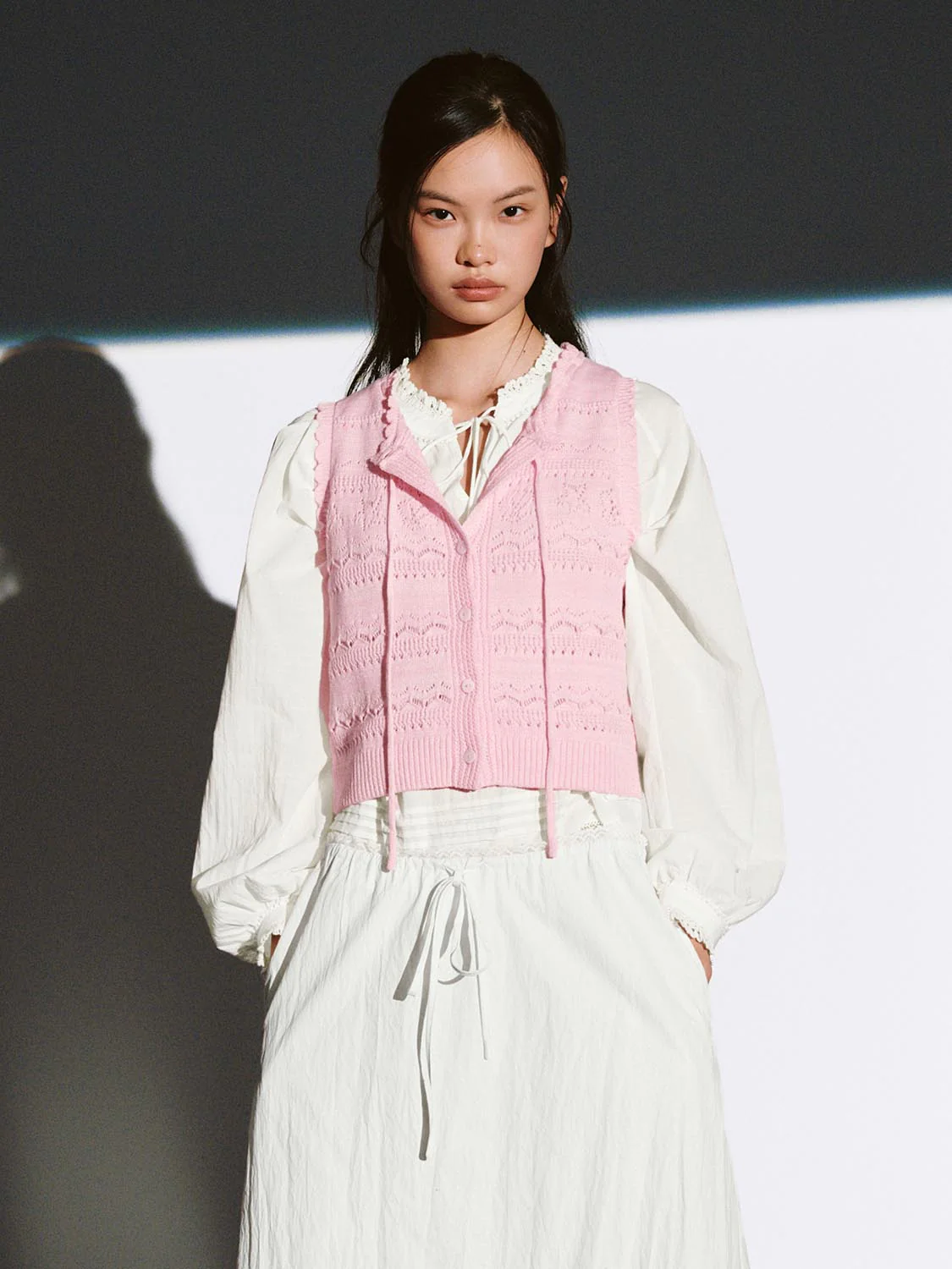 Tie Front Sleeveless Open Knitted Cardigans