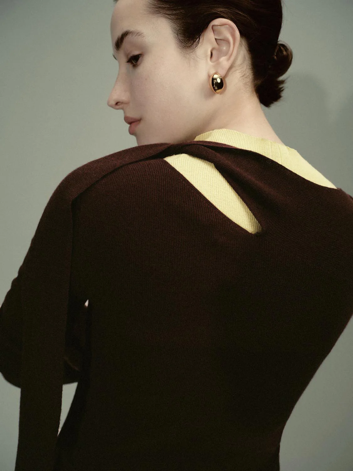Tie Neck Asymmetric Long Sleeve Knitted T-Shirts - Image 3