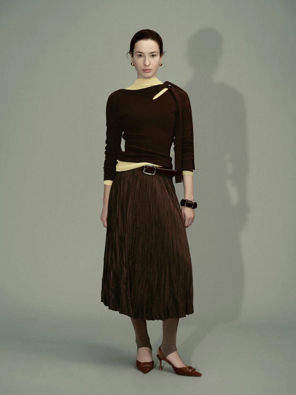 Tie Neck Asymmetric Long Sleeve Knitted T-Shirts - Image 4