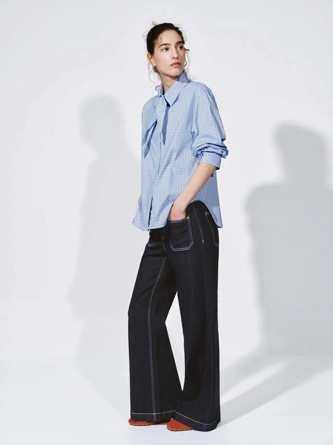 Tie Neck Plaid Shirts - Image 5