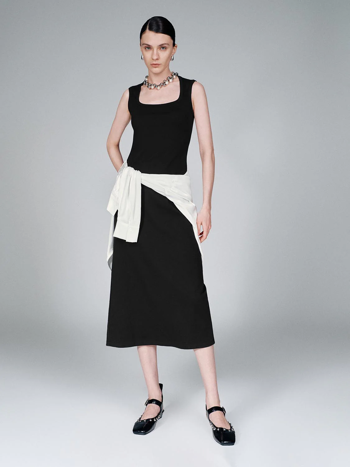 U-Neck Sleeveless Skinny-Fit Midi Dresses - Image 17