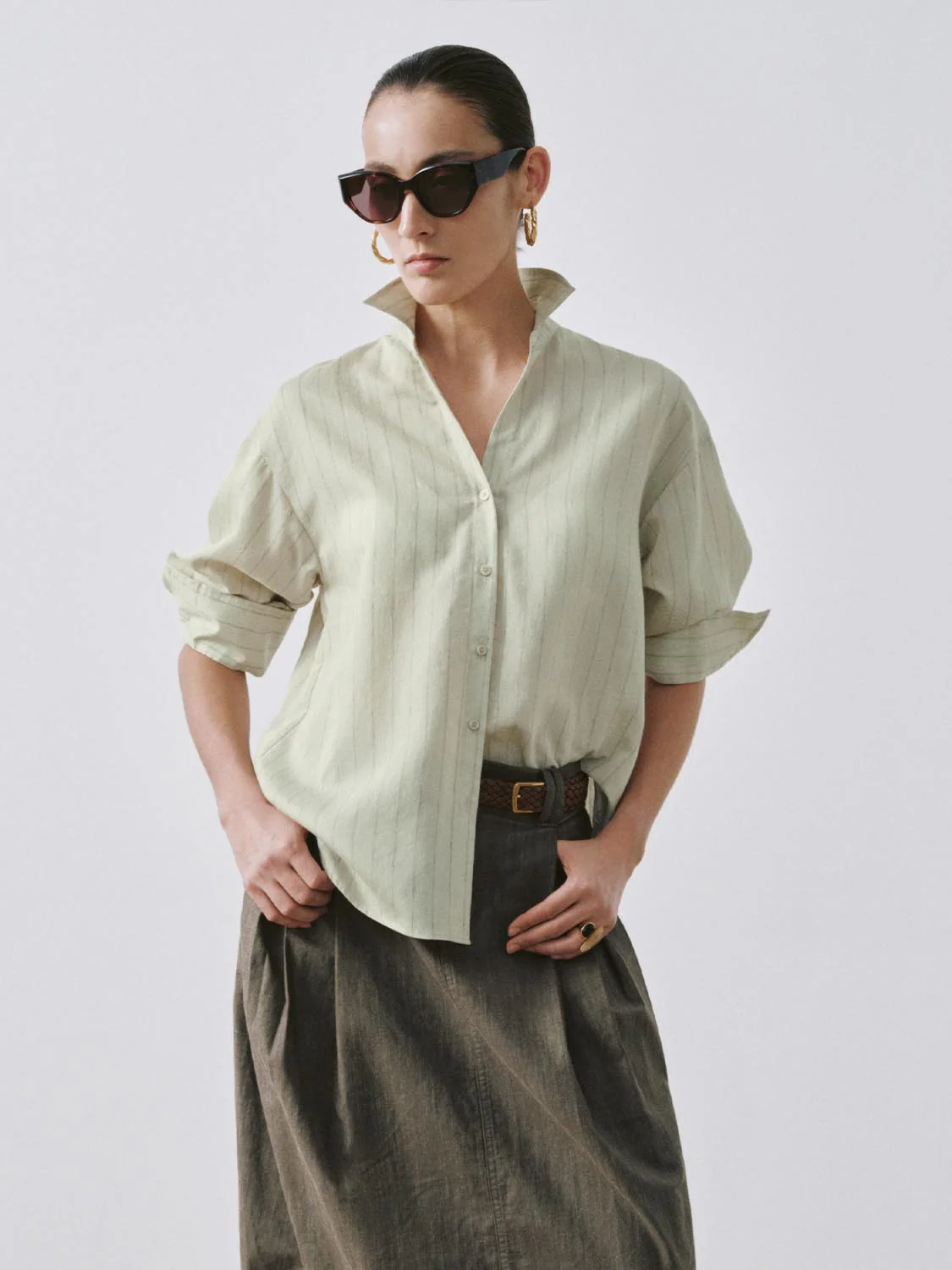 V-Neck Contrast Striped Shirts - Image 13