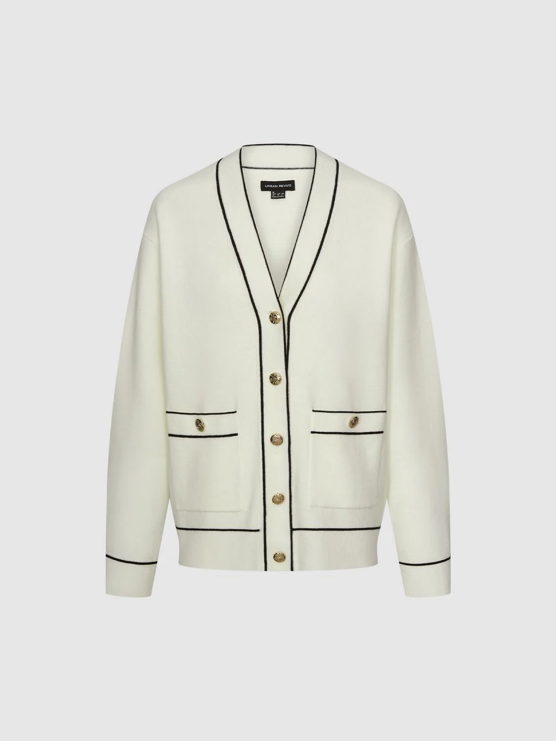 V-Neck Contrast Trim Knitted Cardigans - Image 7
