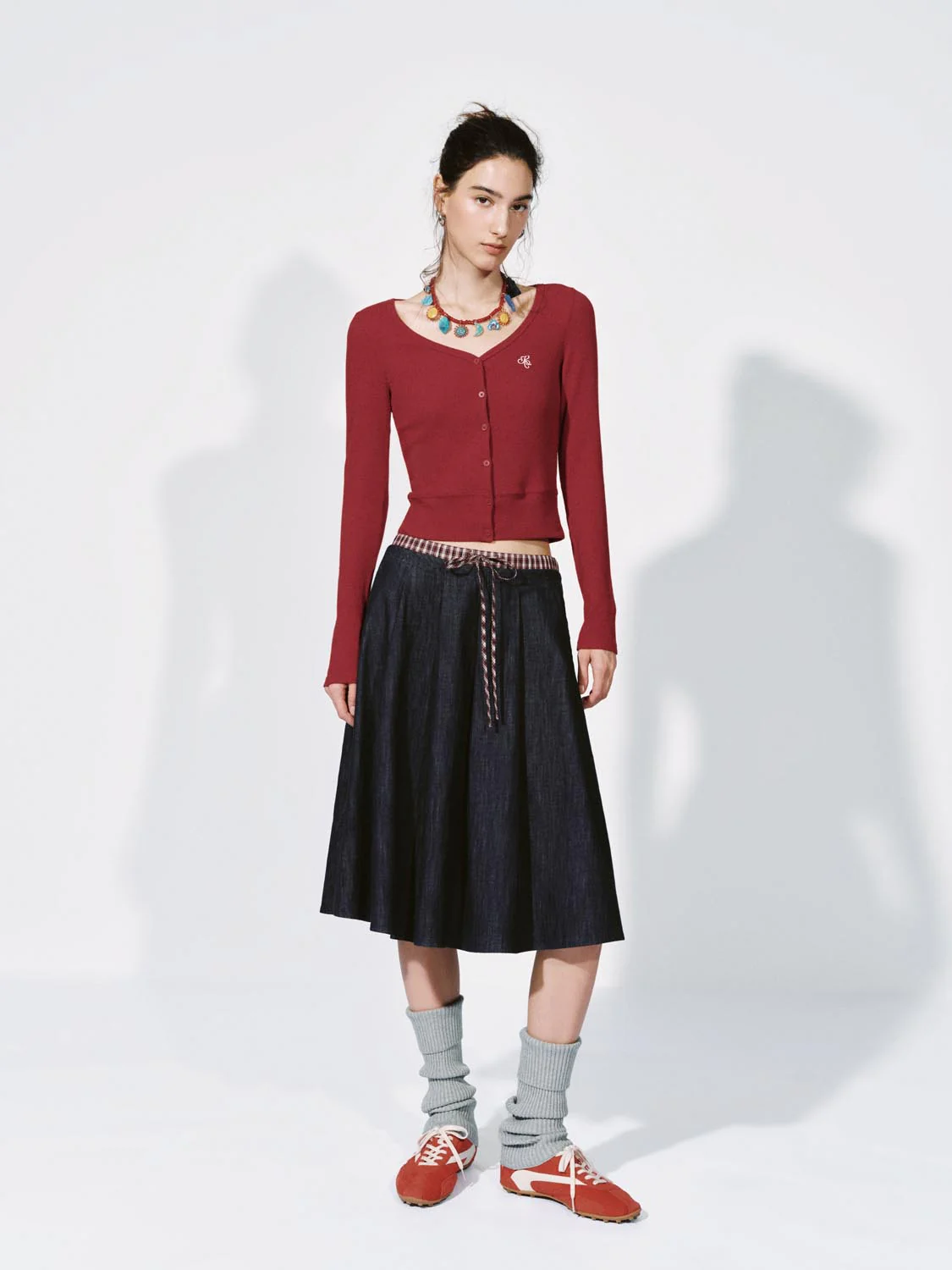 V-Neck Embroidered Slim Fit Long Sleeve Knitted T-Shirts - Image 12