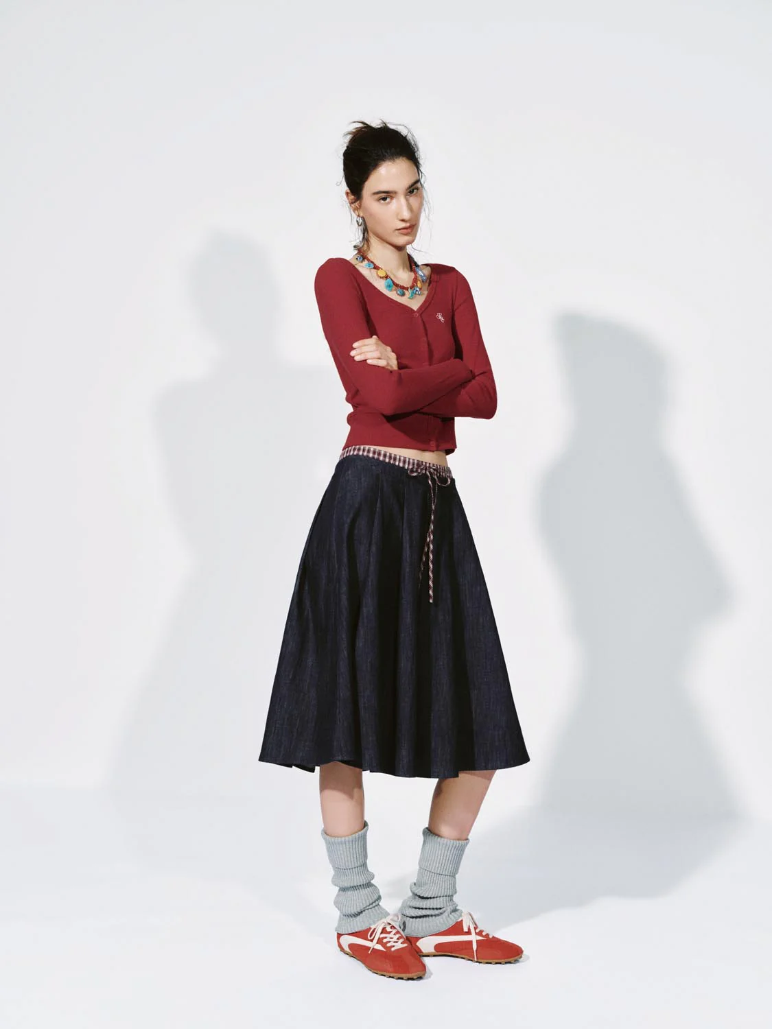 V-Neck Embroidered Slim Fit Long Sleeve Knitted T-Shirts - Image 13