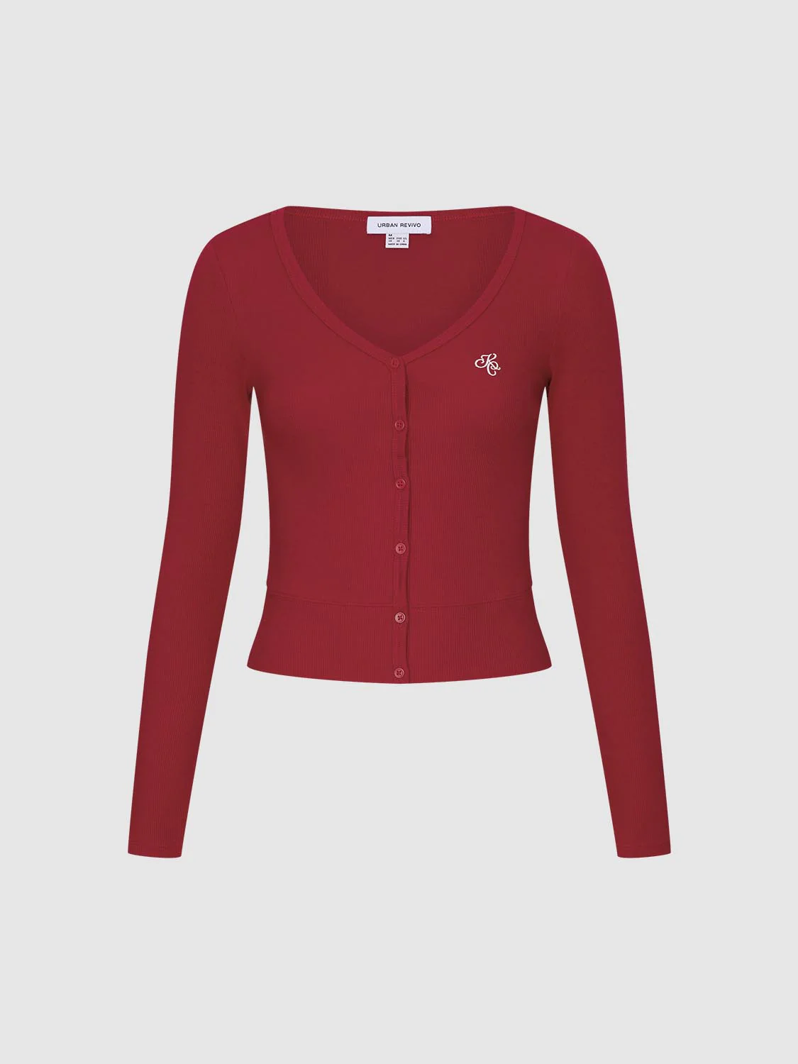 V-Neck Embroidered Slim Fit Long Sleeve Knitted T-Shirts - Image 15