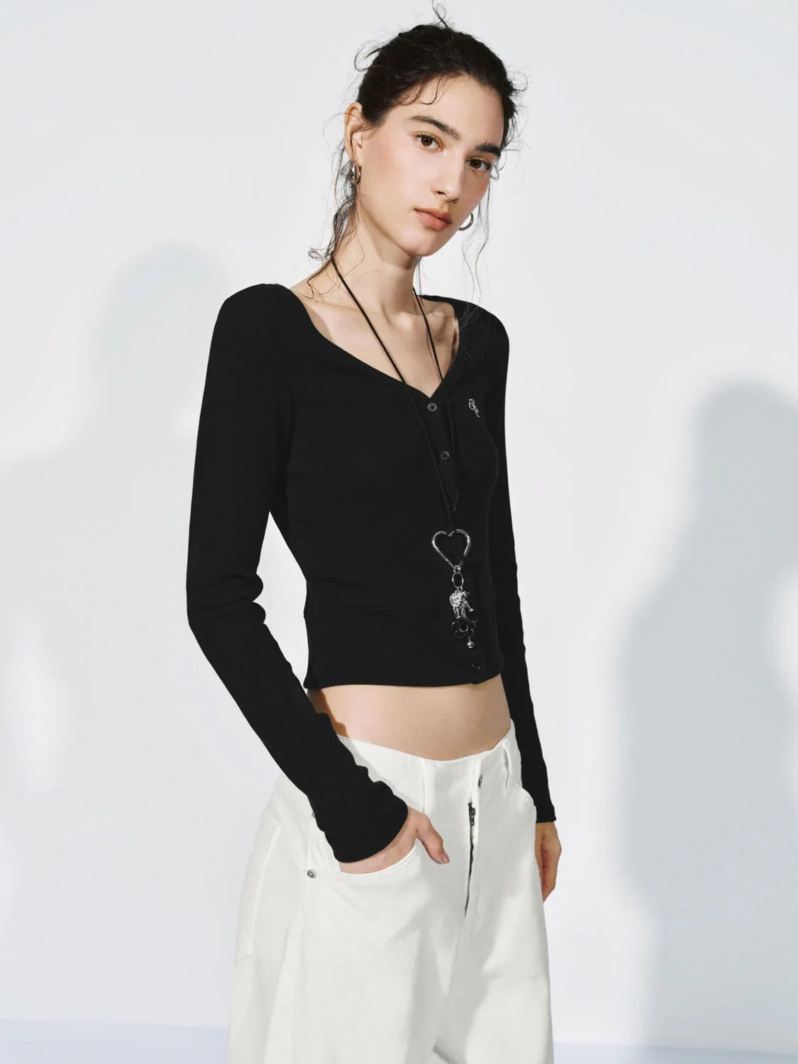 V-Neck Embroidered Slim Fit Long Sleeve Knitted T-Shirts - Image 18