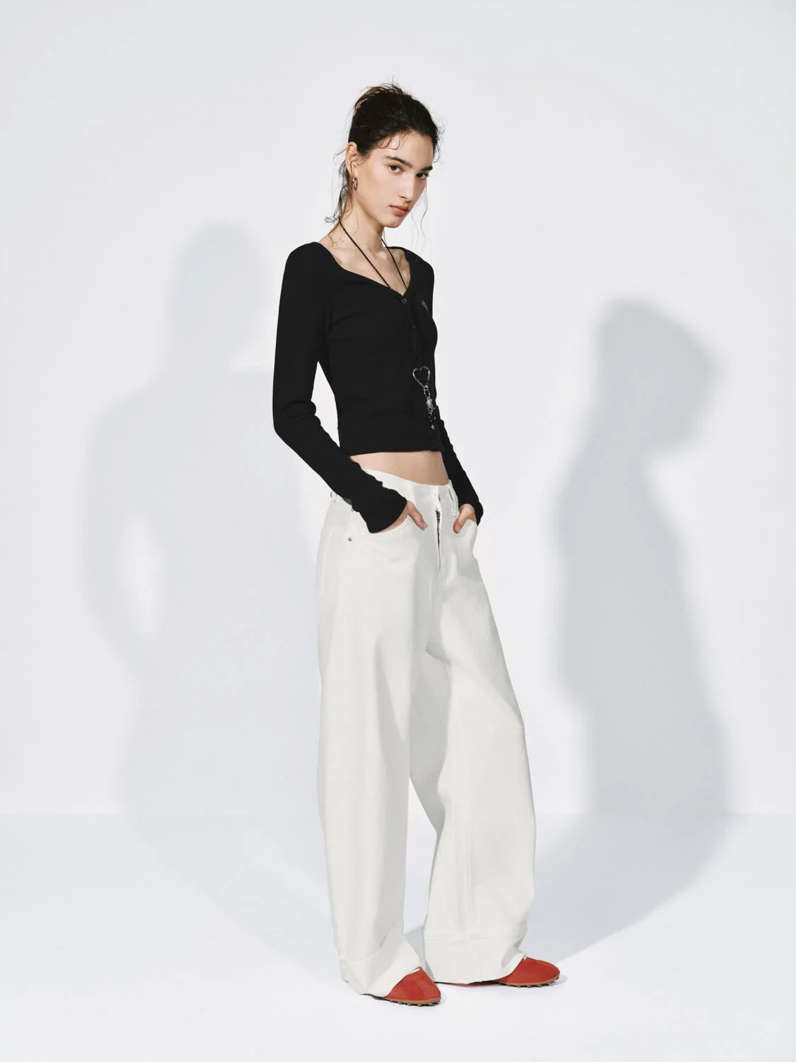 V-Neck Embroidered Slim Fit Long Sleeve Knitted T-Shirts - Image 20