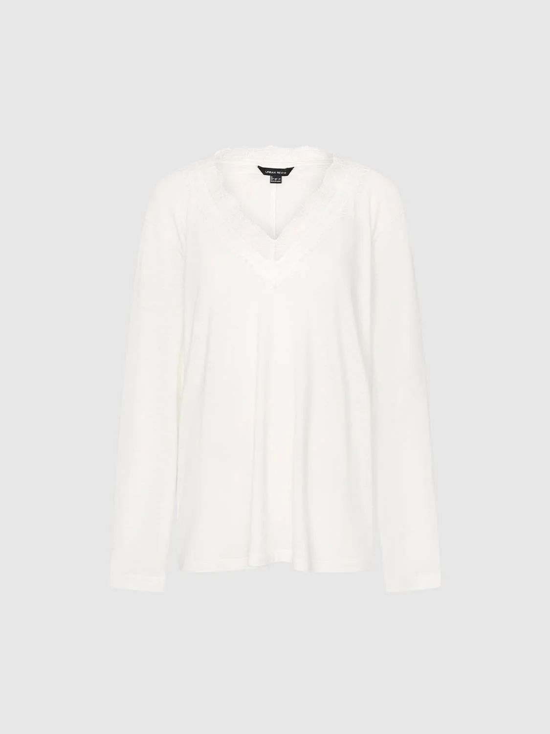 V-Neck Lace Trim Long Sleeve T-Shirts - Image 7