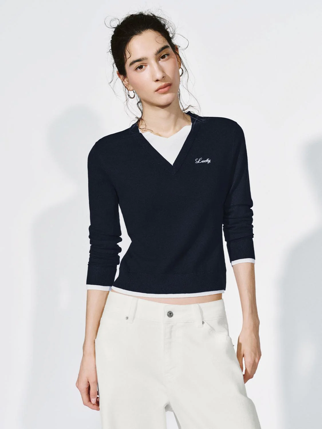 V-Neck Long Sleeve Knitted T-Shirts - Image 9