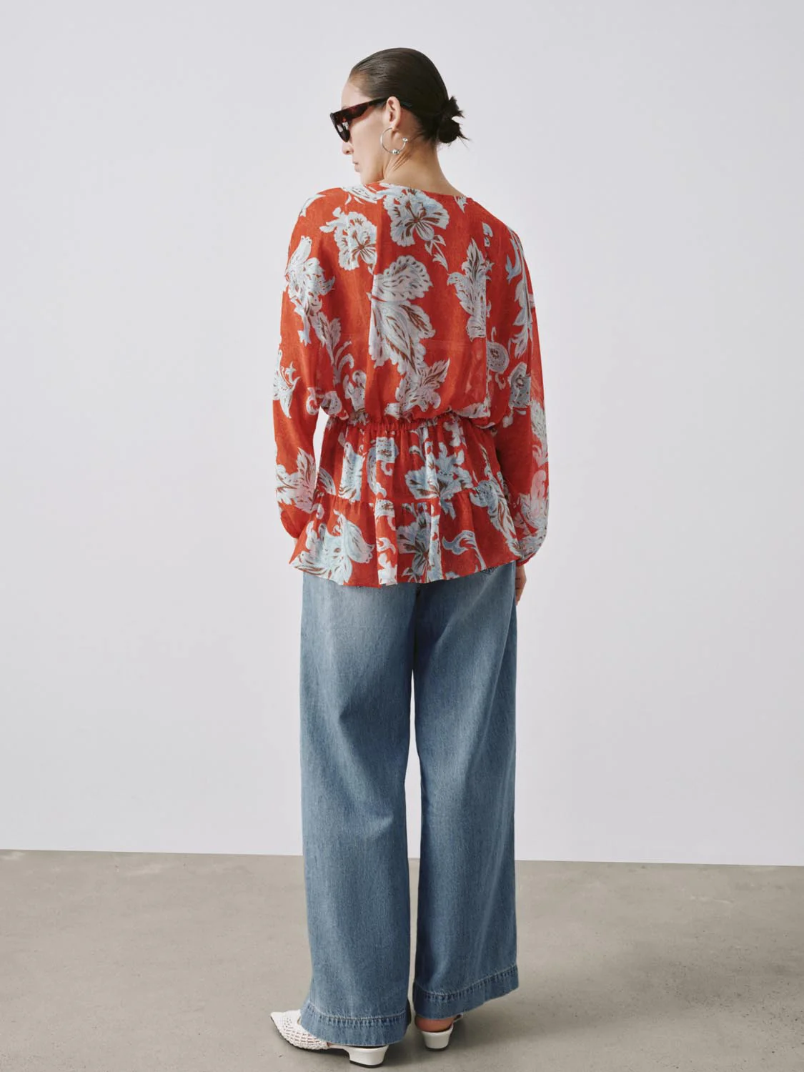 V-Neck Tie Detail Floral Intarsia Overhead Shirts - Image 6