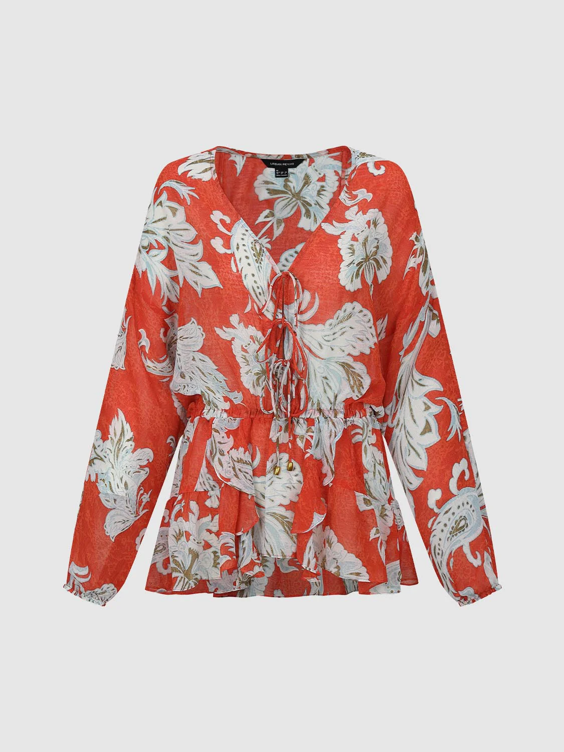 V-Neck Tie Detail Floral Intarsia Overhead Shirts - Image 7