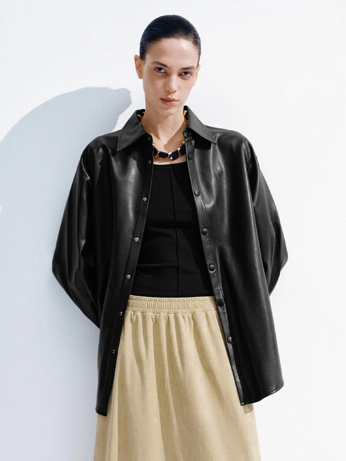Vegan Leather Loose Fit Shirt - Image 17