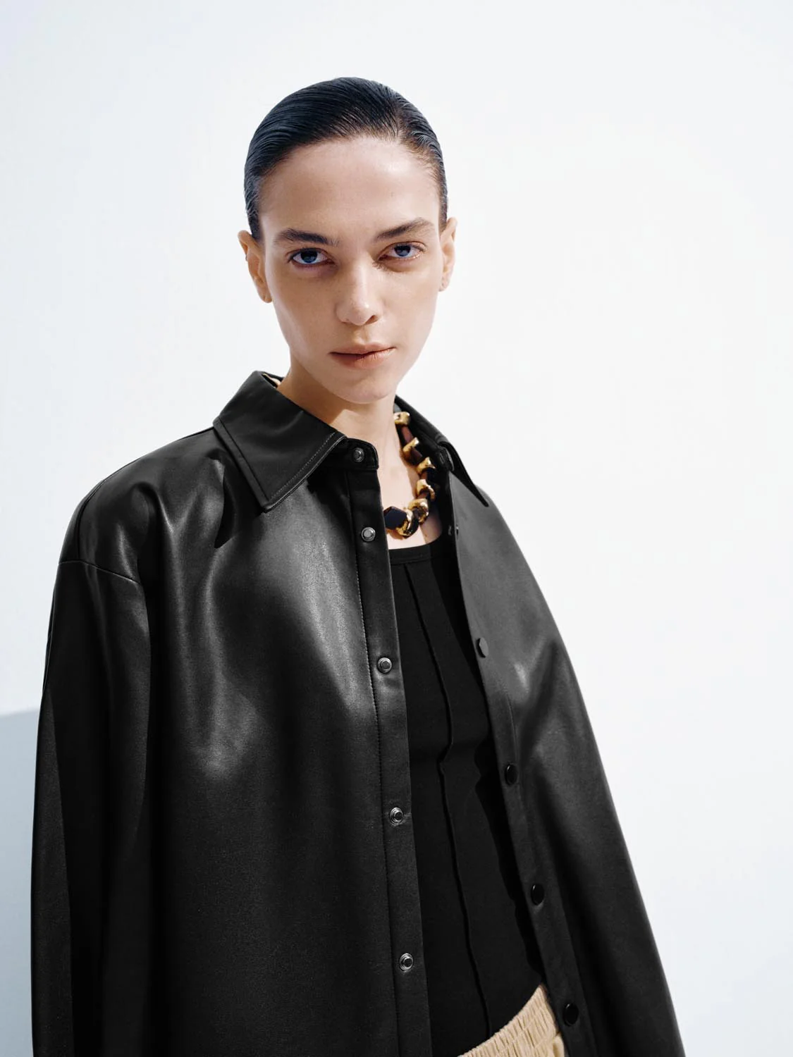 Vegan Leather Loose Fit Shirt - Image 3