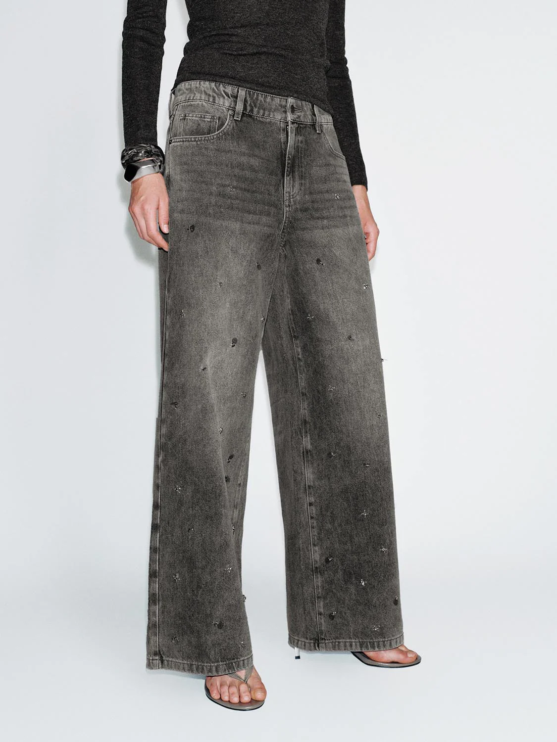 Washed Seamed Wide Leg Jeans - Image 3
