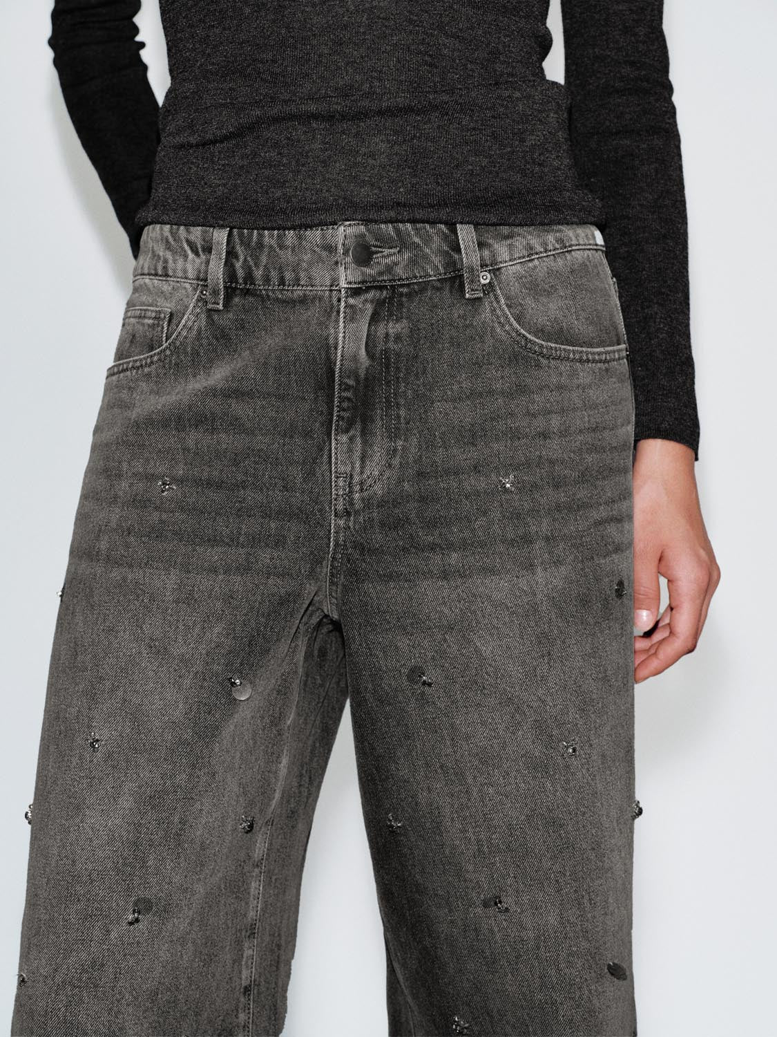 Washed Seamed Wide Leg Jeans - Image 5