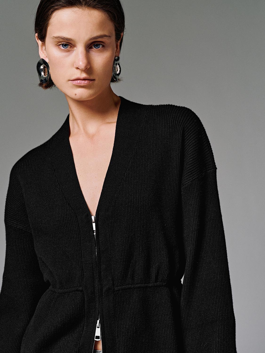 Zip Up Balloon Sleeve Knitted Cardigans - Image 3